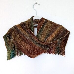 Novica Bamboo Rayon Woven Wrap Scarf Women OS Brown Earth Tone Fringe Artisanal